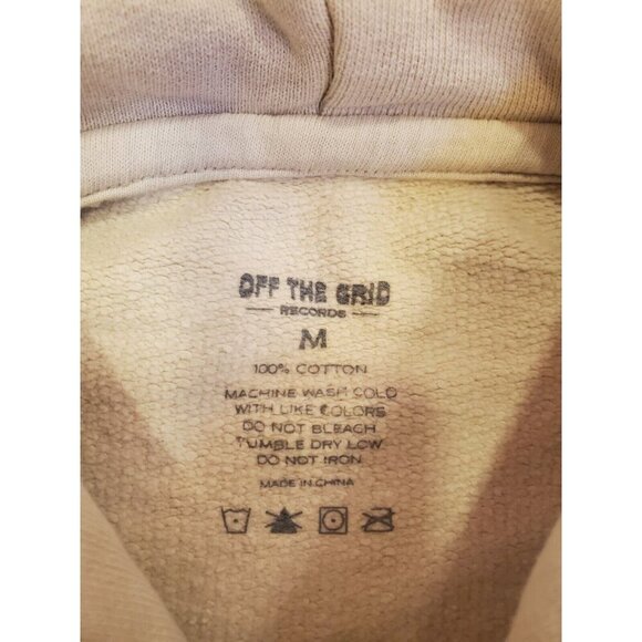 Off The Grid Records Hoodie Men's Size M Beige Big Back Logo Heavyweight New - Picture 4 of 9